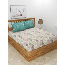 BREVARD Off White & Green Ethnic Motifs 210 TC King Bedsheet With 2 Pillow Covers-picture-33