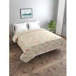 BREVARD Off White & Orange Floral Printed Double Queen Duvet Cover-picture-28