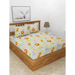 BREVARD Off White & Red Printed 210 TC Fitted Queen Bedsheet with 2 Pillow Covers-picture-31