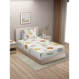 BREVARD Off White Conversational Polycotton 210 TC Single Bedsheet with 1 Pillow Cover-picture-24