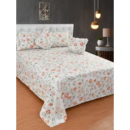 BREVARD Off White Orange Floral Superfine Double Queen Bedding Set-picture-27