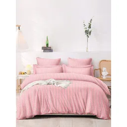 BREVARD Pink Checked 210 TC Fitted Single Bedsheet with 1 Pillow Cover- 91.44cmx1.82mx20cm-picture-30