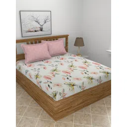 BREVARD White & Pink Floral Printed 210 TC King Bedsheet Set 2.74 m x 2.74-picture-13