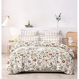 BREVARD Glacecotton Single Bed/Duvet Cover/Rajai Cover/Blanket Cover with Zipper (60x90 Inche, Off White Floral)-picture-10