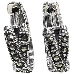 bria by saar 925 Sterling Silver Hoop Earrings for Women | Vintage-Inspired Marcasite Stone Detailing | Elegant Jewellery-picture-27