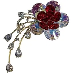 bria by saar SCARLET RADIANCE BROOCH – IRIDESCENT PETALS WITH RED CRYSTAL BLOOM BBS-BRCH-MIDN-RD-picture-46
