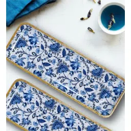 brick brown Floral Blue & White 13 Inch Solid Wood Appetizer Platter-picture-15