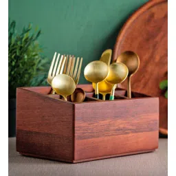 brick brown Mahogany Brown Mango Wood Cutlery Holder-picture-18