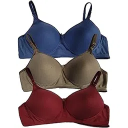 brielle Women's Cotton Blend Lightly-Padded Wirefree Full Coverage T-Shirt Bras, Pack of 3-picture-17