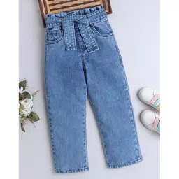 Bright Stars KIDSWEAR Cotton Woven Solid High Waist Jeans With Belt - Blue-picture-13