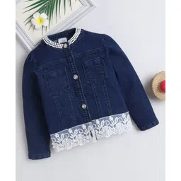 Bright Stars KIDSWEAR Denim Woven Full Sleeves Pearl Embellished & Floral Lace Detailed Jacket - Blue-picture-23