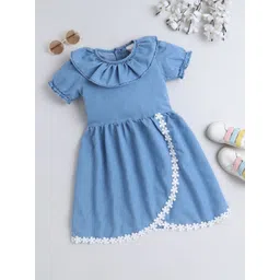 BRIGHT STARS KIDSWEAR Flutter Sleeve Denim Fit & Flare Dress-picture-36