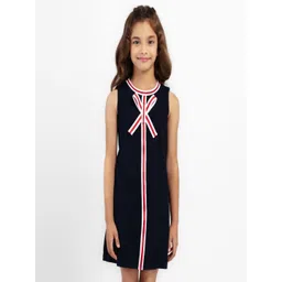 BRIGHT STARS KIDSWEAR Girls Navy Blue With Piping Embellished Dress-picture-33