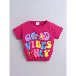 BRIGHT STARS KIDSWEAR Girls Typography Printed Round Neck Pure Cotton T-shirt-picture-38
