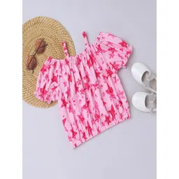 BRIGHT STARS KIDSWEAR Printed Cold Shoulder Short Top-picture-45