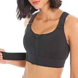 brikshi Women Polyester Spandex High Impact Front Zip Fitness Criss Cross Back Sports Bra Crop Tops for Gym Yoga & Workout Pack f 1 Black-picture-44