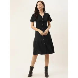 BRINNS Black Solid A-Line Midi Dress-image-16