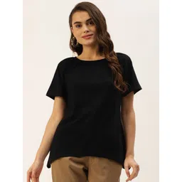 BRINNS Black Solid Pure Cotton Curved Hem Top-image-5