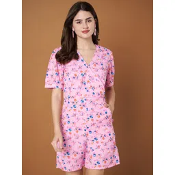 BRINNS Floral Printed V-Neck Puffed Sleeves Playsuit-picture-26