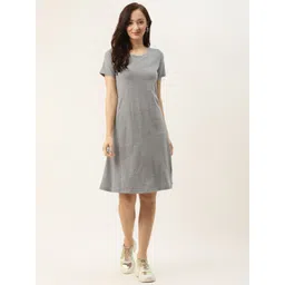 BRINNS Grey Solid Round Neck Pure Cotton T-shirt Dress-picture-39
