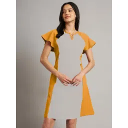 Brinns Mustard & Grey Regular Fit Color-Block Dress-picture-40