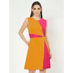 Brinns Mustard & Pink Regular Fit Color-Block Dress-picture-31