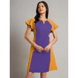 Brinns Mustard & Violet Regular Fit Color-Block Dress-picture-36