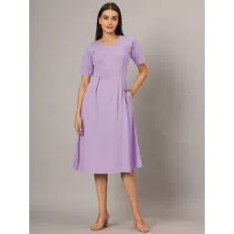 BRINNS Purple Cotton Solid A Line Dress-picture-33