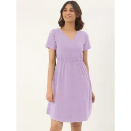 BRINNS Purple Cotton Solid Fit & Flare Dress-picture-22
