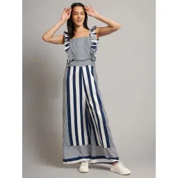 Brinns White & Blue Regular Fit Striped Jumpsuit-picture-35