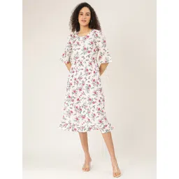 BRINNS White & Pink Floral A-Line Midi Dress-picture-24