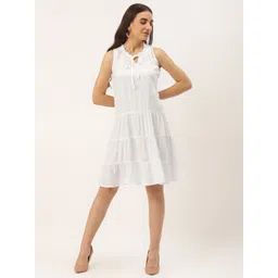 BRINNS White Solid Fit & Flare Dress with Tie-ups-picture-22