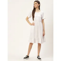 BRINNS White Solid Pure Cotton Fit and Flare Midi Dress-picture-26
