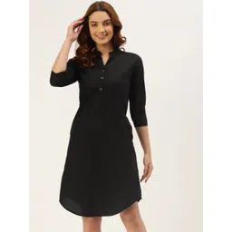 BRINNS Women Black Solid A-Line Midi Dress-image-20
