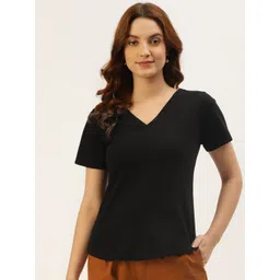 BRINNS Women Black Solid V-Neck Pure Cotton T-shirt-picture-27