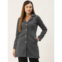 BRINNS Women Charcoal Grey Single-Breasted Solid Overcoat-picture-20