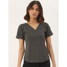 BRINNS Women Charcoal Grey V-Neck Cotton T-shirt-picture-33