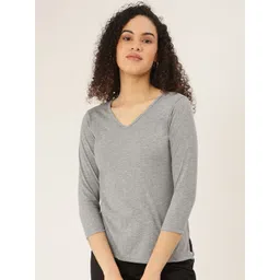 BRINNS Women Grey Melange V-Neck T-shirt-picture-15