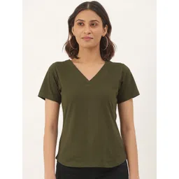 BRINNS Women Olive Green V-Neck Cotton T-shirt-picture-15
