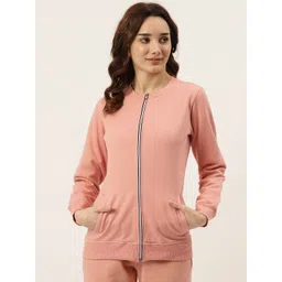 BRINNS Women Peach-Coloured Fleece Bomber Jacket-picture-13