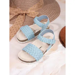 BRISKERS Girls Textured Round Toe Leather Open Toe Flats-picture-15