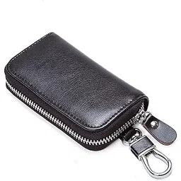 Key Wallet, Key Holder Wallet, Briskyto Key Chain Wallet, Fashionable Leather Car Key Card Wallet Holder, Multi-Functional Zipper Key Case Wallet with 6 Hooks Men and Women Pocket Key Chain Purse, Black, S-picture-34