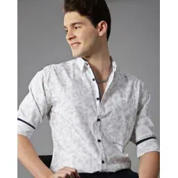 british club Leaf Print Slim Shirt with Patch Pocket-picture-19