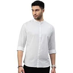 british club Mandarin Collar Slim Fit Solid Shirt | Button-Down Shirt for Men | Crisp and Clean Solid Design | Soft and Comfortable Fabric | Ideal for Casual and Semi-Formal Wear |-picture-30