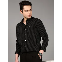 British Club Men Comfort Slim Fit Vertical Striped Button-Down Collar Casual Shirt-picture-17