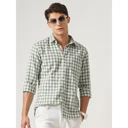 British Club Men Smart Fit Gingham Checked Spread Collar Cotton Casual Shirt-picture-15