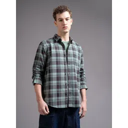 British Club Tartan Checks Spread Collar Cotton Smart Slim Fit Casual Shirt-picture-15