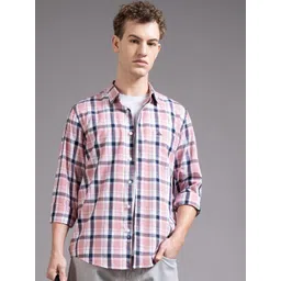 British Club Tartan Checks Spread Collar Cotton Smart Slim Fit Casual Shirt-picture-21