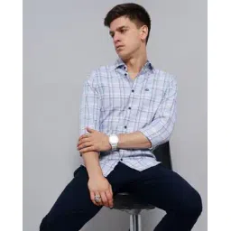 british club Windowpane Checks Slim Fit 60'S Giza Cotton Shirt-picture-35