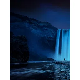 British Terminal Blue & Black Night Waterfall Wall Poster image 1